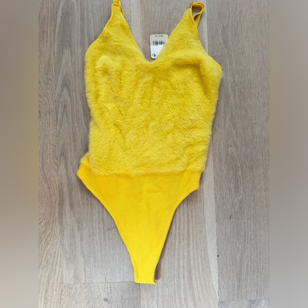 NWT! Free People Intimately yellow fuzzy bodysuit - medium